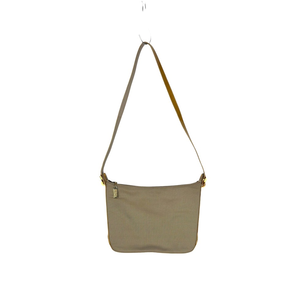 Stuart Weitzman Shoulder Bag OS Beige Gold Patent Trim Minimalist Spain